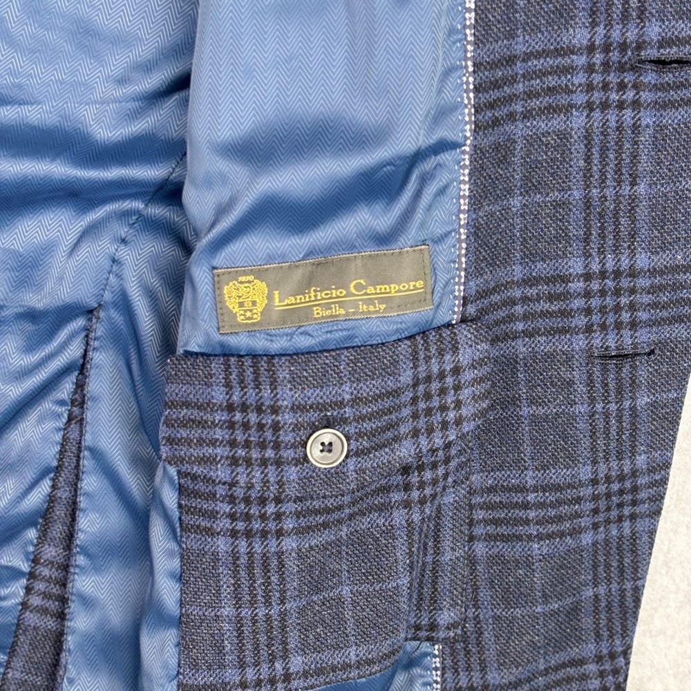 Joseph Abboud Blazer Mens 44L Plaid Blue Wool Cashmere Sport Coat Campore - Picture 7 of 12
